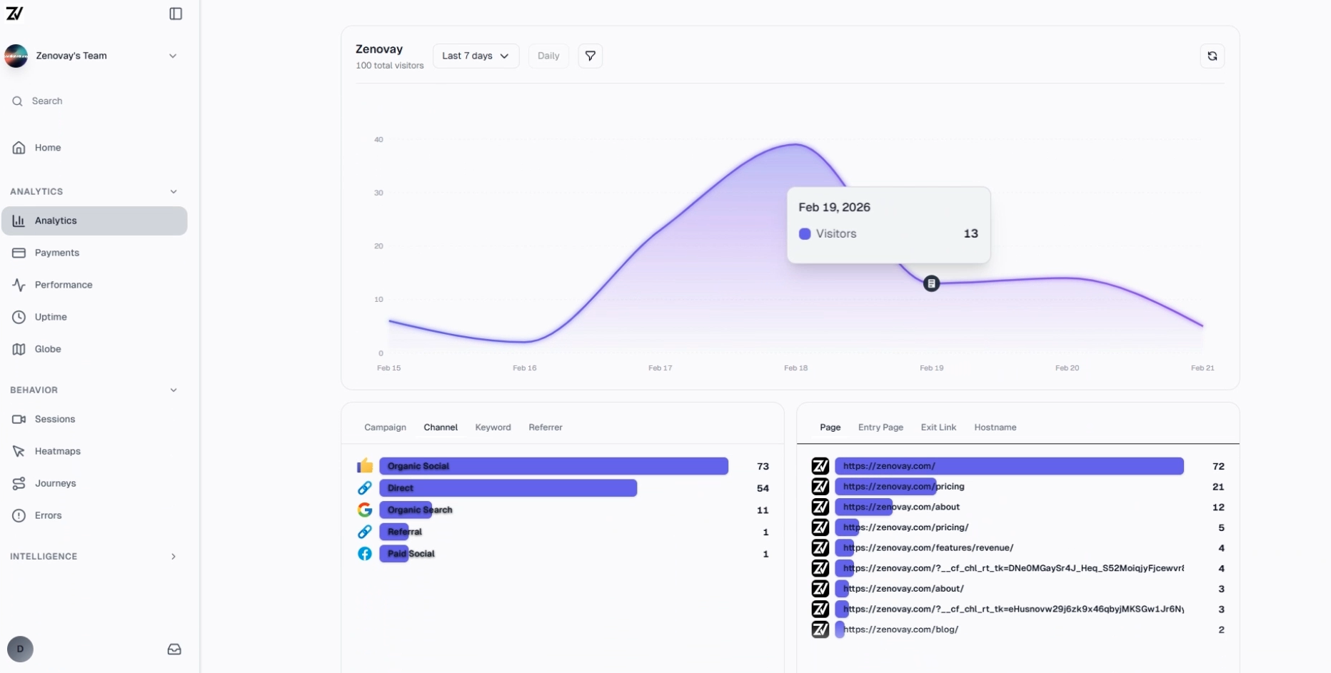 Zenovay Analytics Dashboard - Visitor Trends, Channels, and Page Analytics