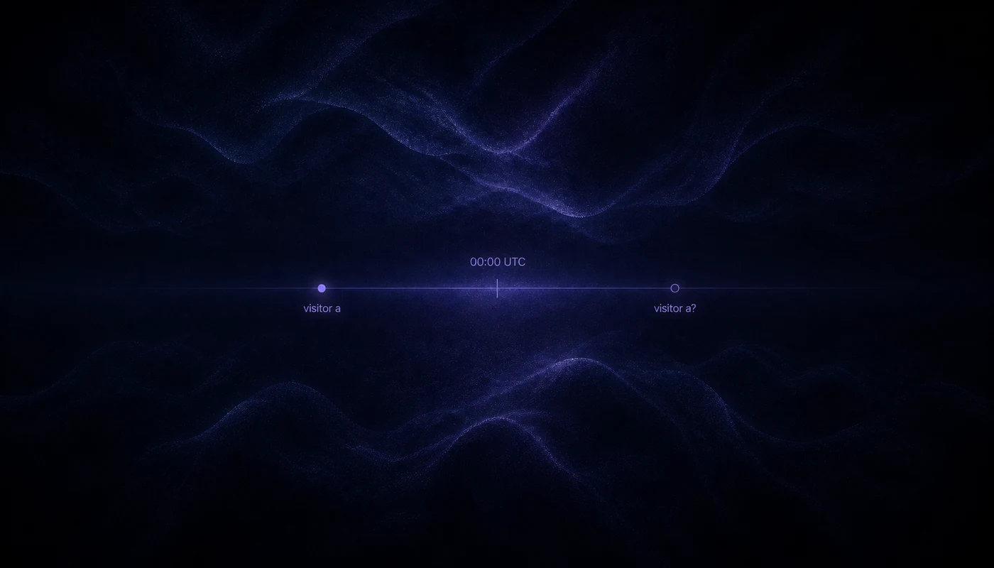 Timeline showing a visitor before 00:00 UTC becoming an unknown new visitor after the salt rotates at midnight