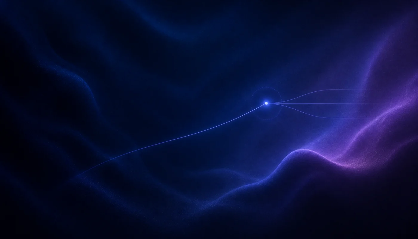 A signal reaches one observation point, then opens into several contextual paths